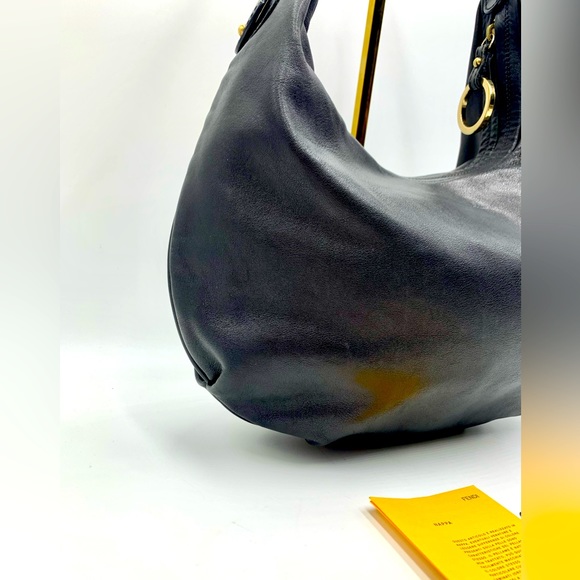 Auth Fendi Borsa Nero Calfskin Leather Bag Preloved Very Good Purse Satchel - Picture 12 of 16